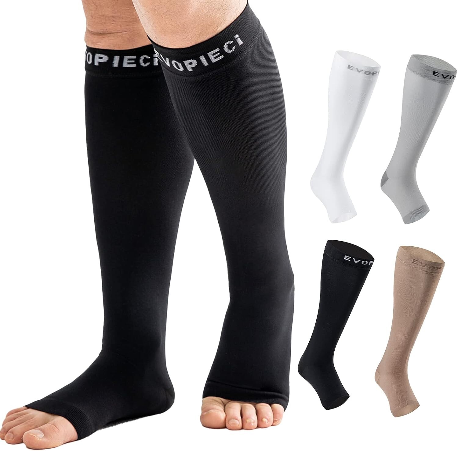 Compression Socks Black Toeless Compression Socks for Reduce Swelling 15-20mmHg