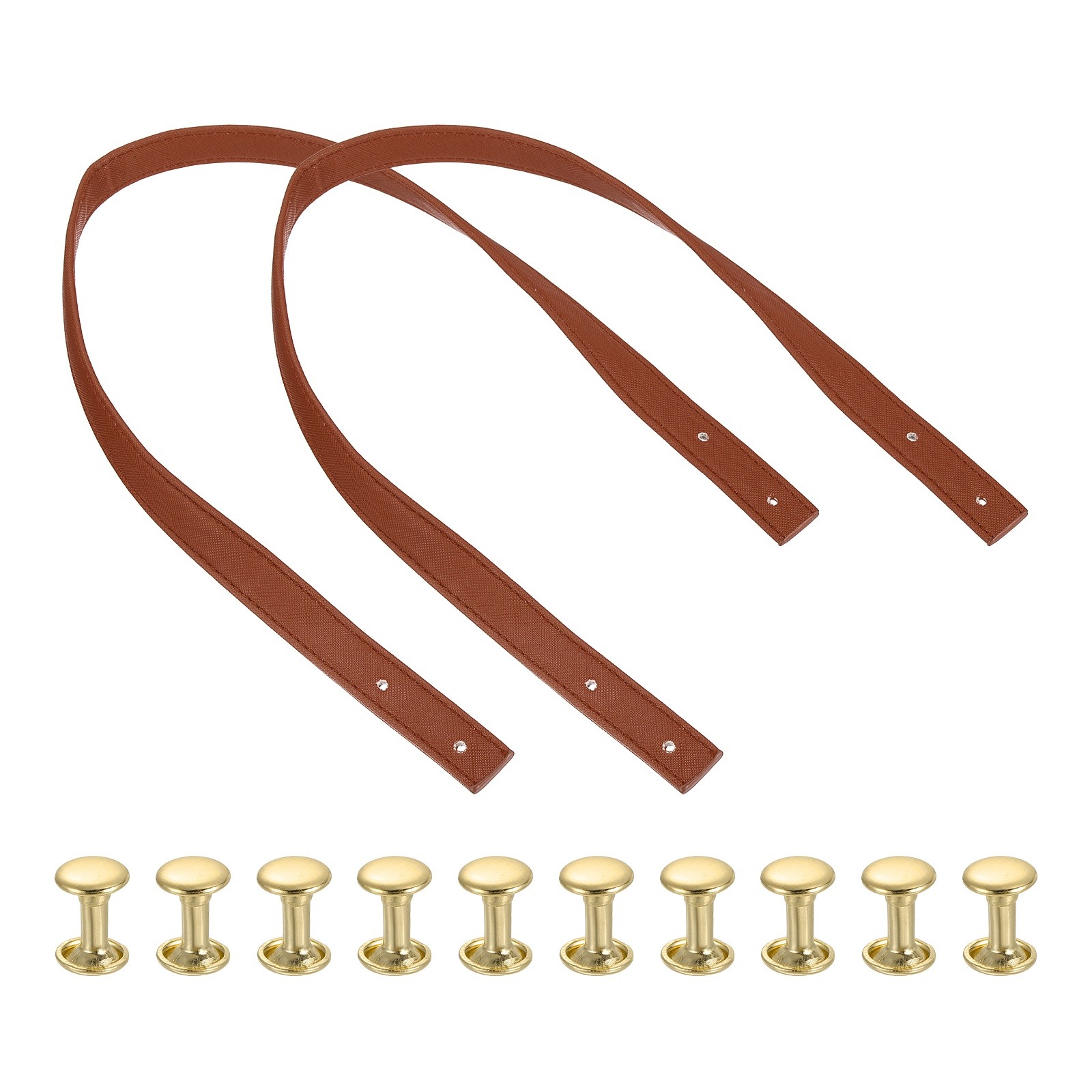 2 Pcs 23.6" PU Leather Coffee Purse Straps HANDBAG Short Bag Strap w Gold Rivets