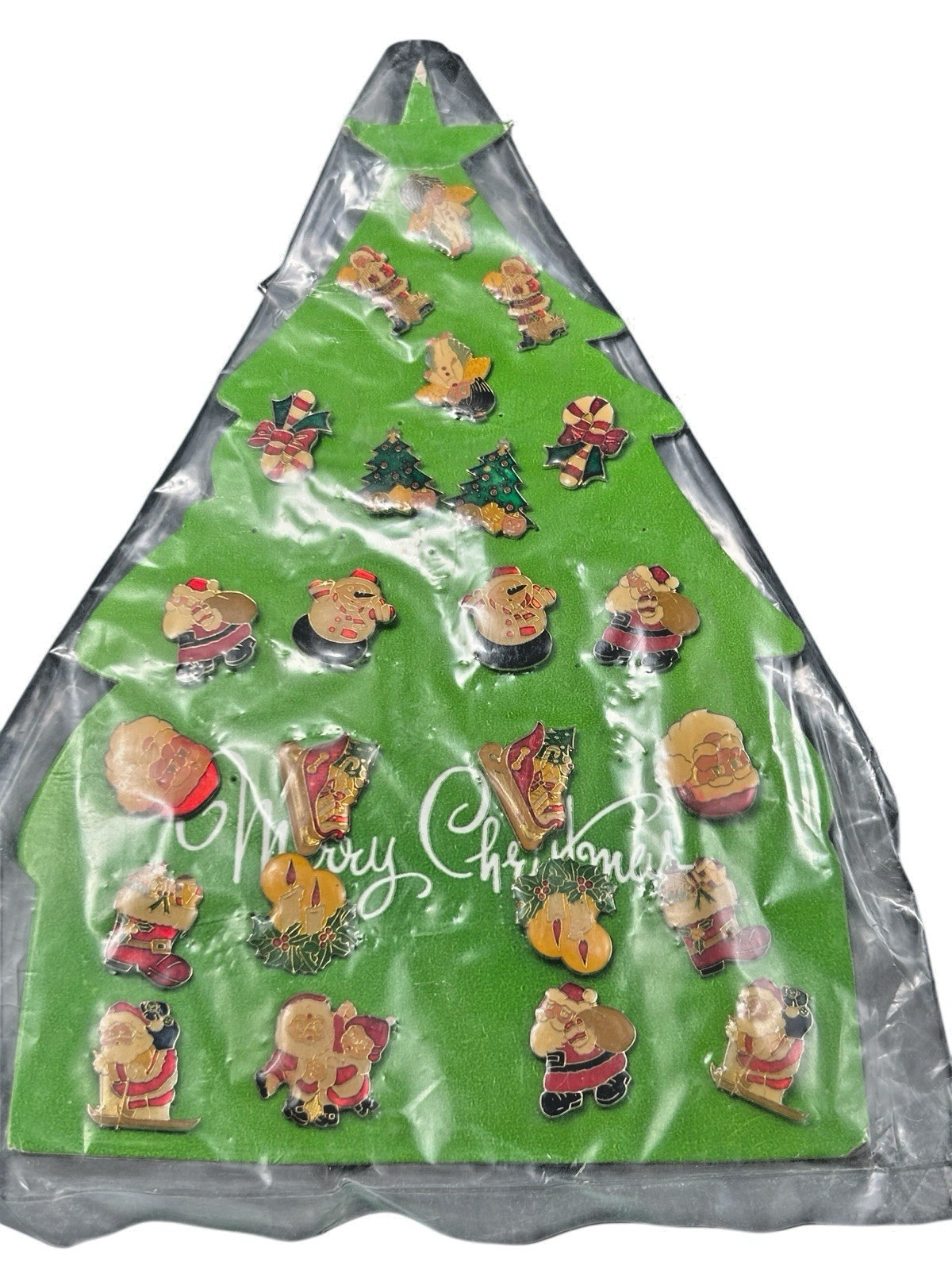 Lot 24 Vintage Christmas Enamel Lapel Pins Pinback Variety New Old Stock in Pkg