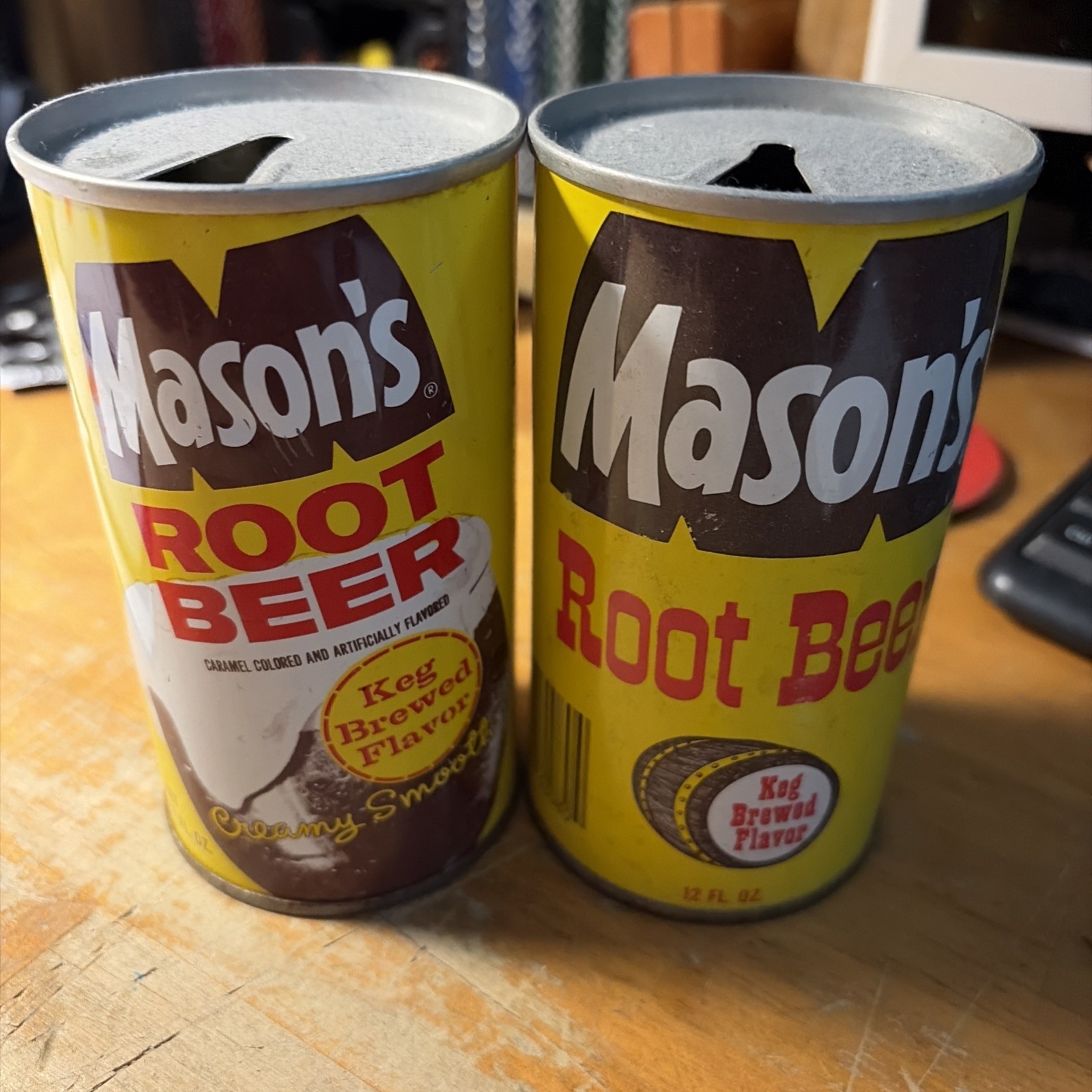 2) Vintage Steel Mason's Root Beer Soda Pop Can 12 ounce Vintage