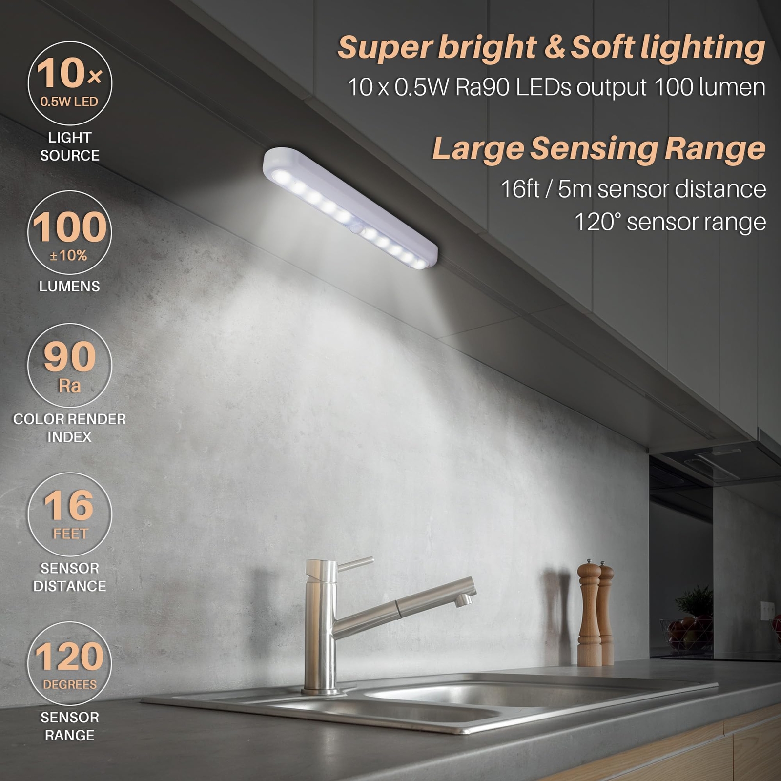Motion Sensor Indoor Lights Battery Operated Stick on LED Cool White 2 Pack