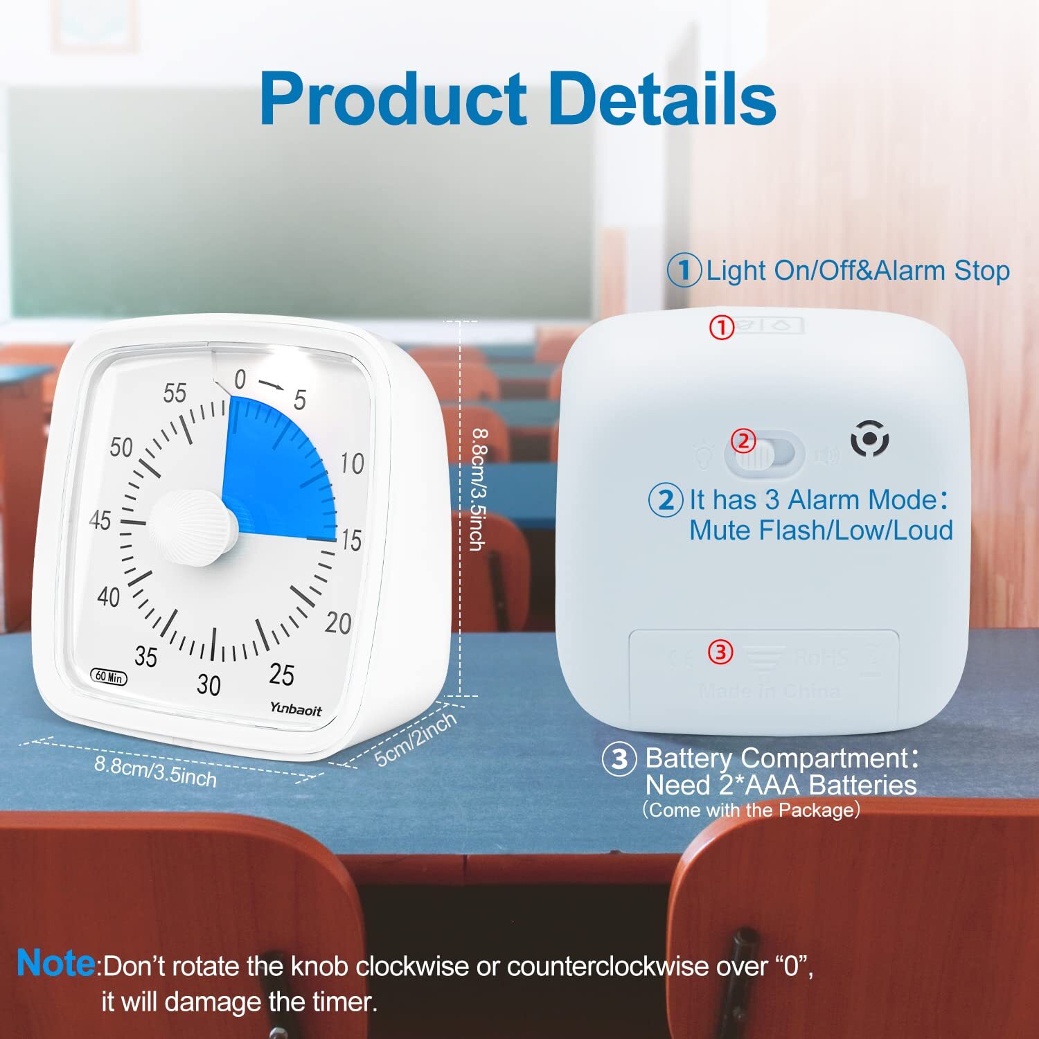 Visual Timer with Night Light 60-Minute Countdown Silent Time Management