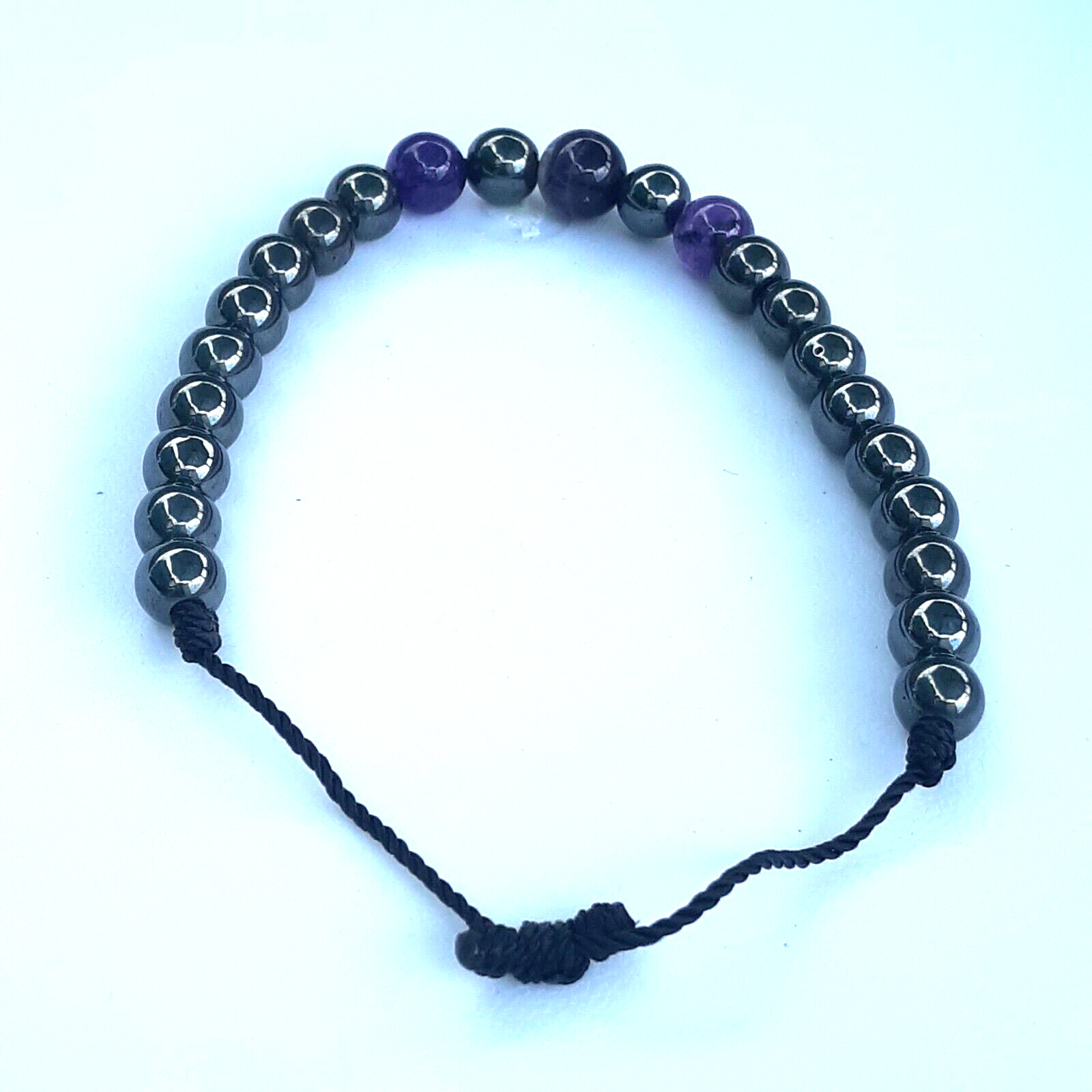 Protection Bracelets Amethyst and Hematite in Black string