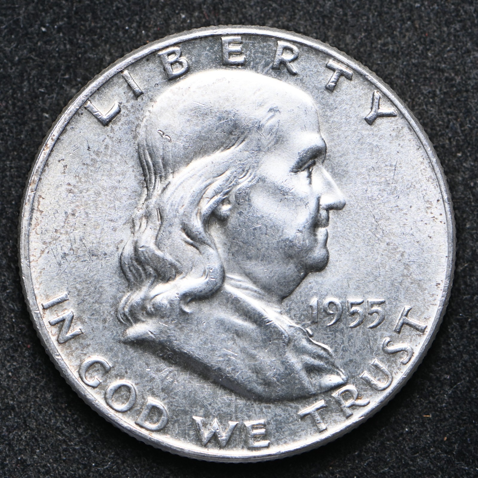 1955 Franklin Silver Half Dollar AU+ (cn17365)