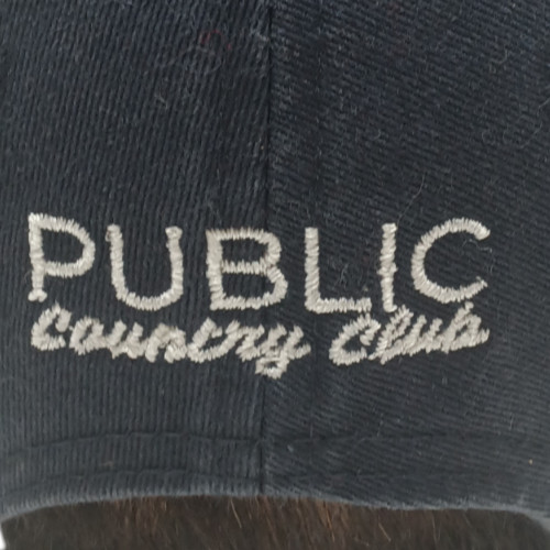 PUBLIC Country Club Black Hat Cap Adjustable Gold Embroidered Flagstick USA Made