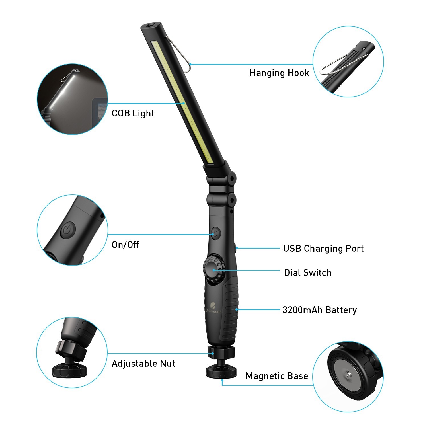 Dr. Prepare LED Work Light, 700 Lumens Rechargeable Work Light