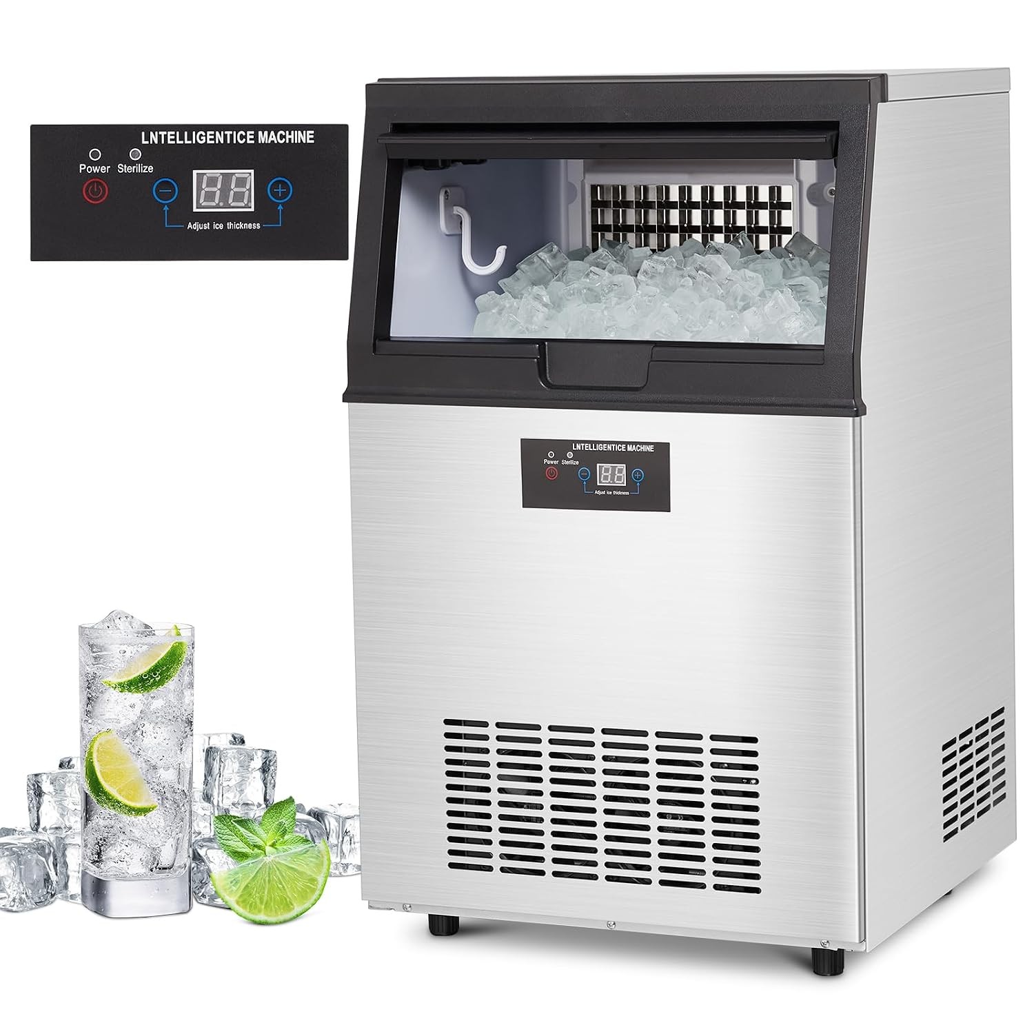 Commercial Ice Maker 90lb/24H 30lb Storage Stainless Steel Under Counter Machine