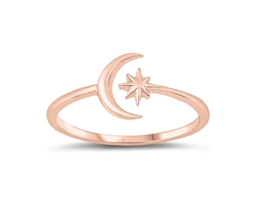 Crescent Moon star sterling toe rings