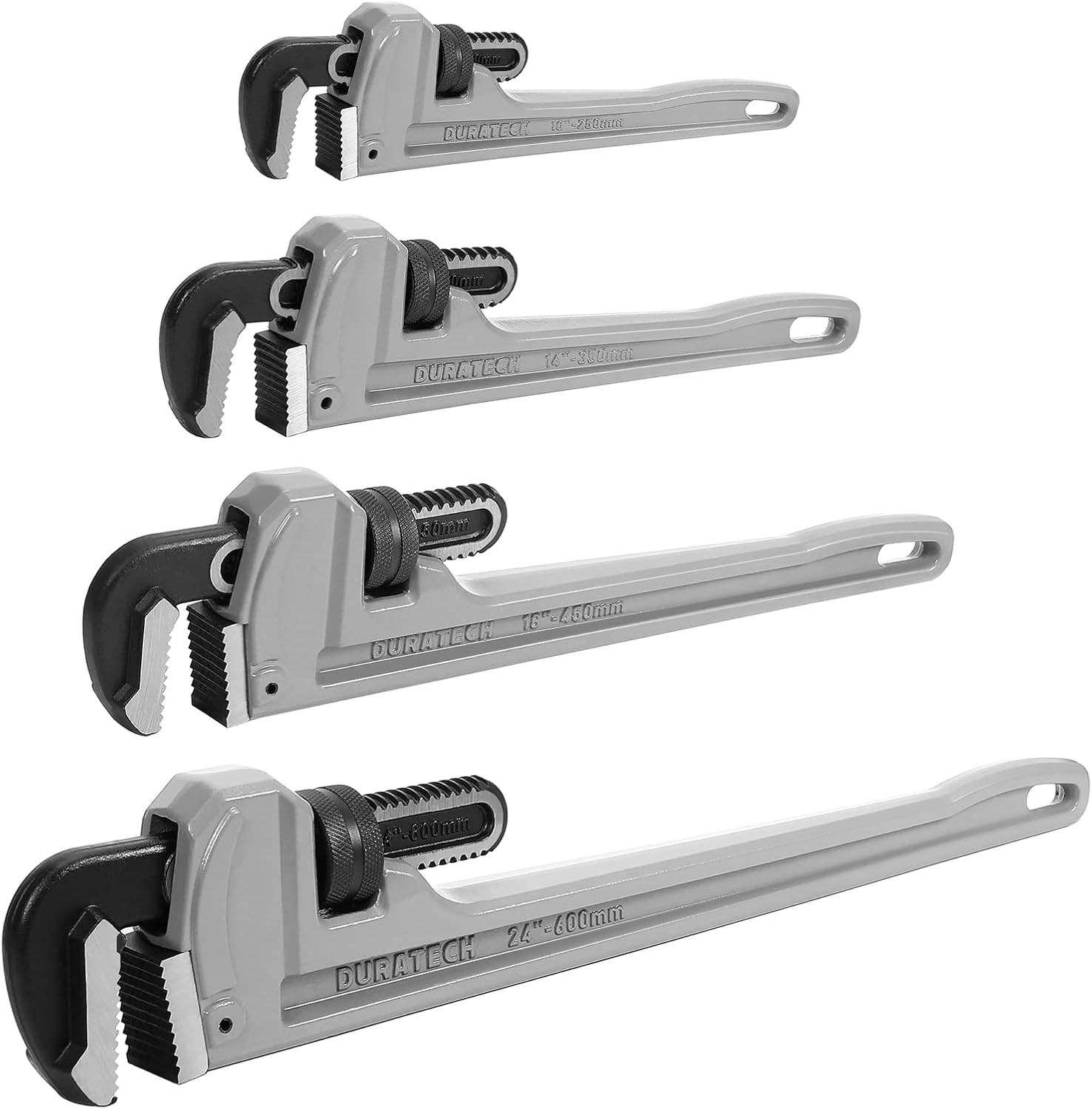 4-Piece Heavy Duty Aluminum Pipe Wrench Set - Adjustable 10"-24" Sizes