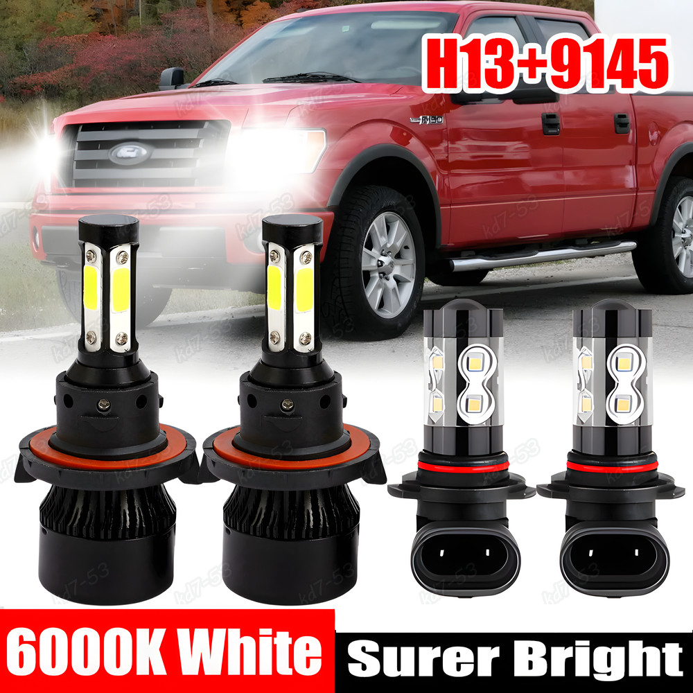 For 2004-2014 Ford F-150 6000K LED Headlight Hi/Lo + Fog Light 4 Bulbs Combo Kit