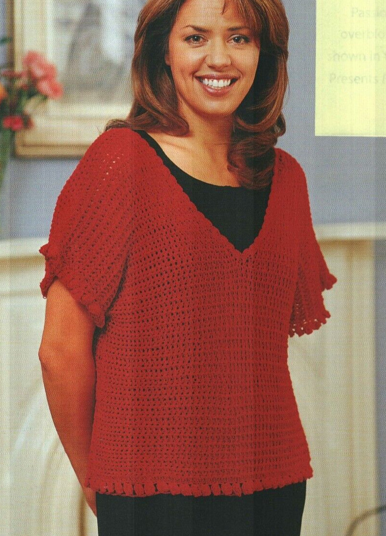STRAWBERRY PASSION TOP SWEATER 5 SIZES WOMEN'S CROCHET PATTERN INSTRUCTIONS