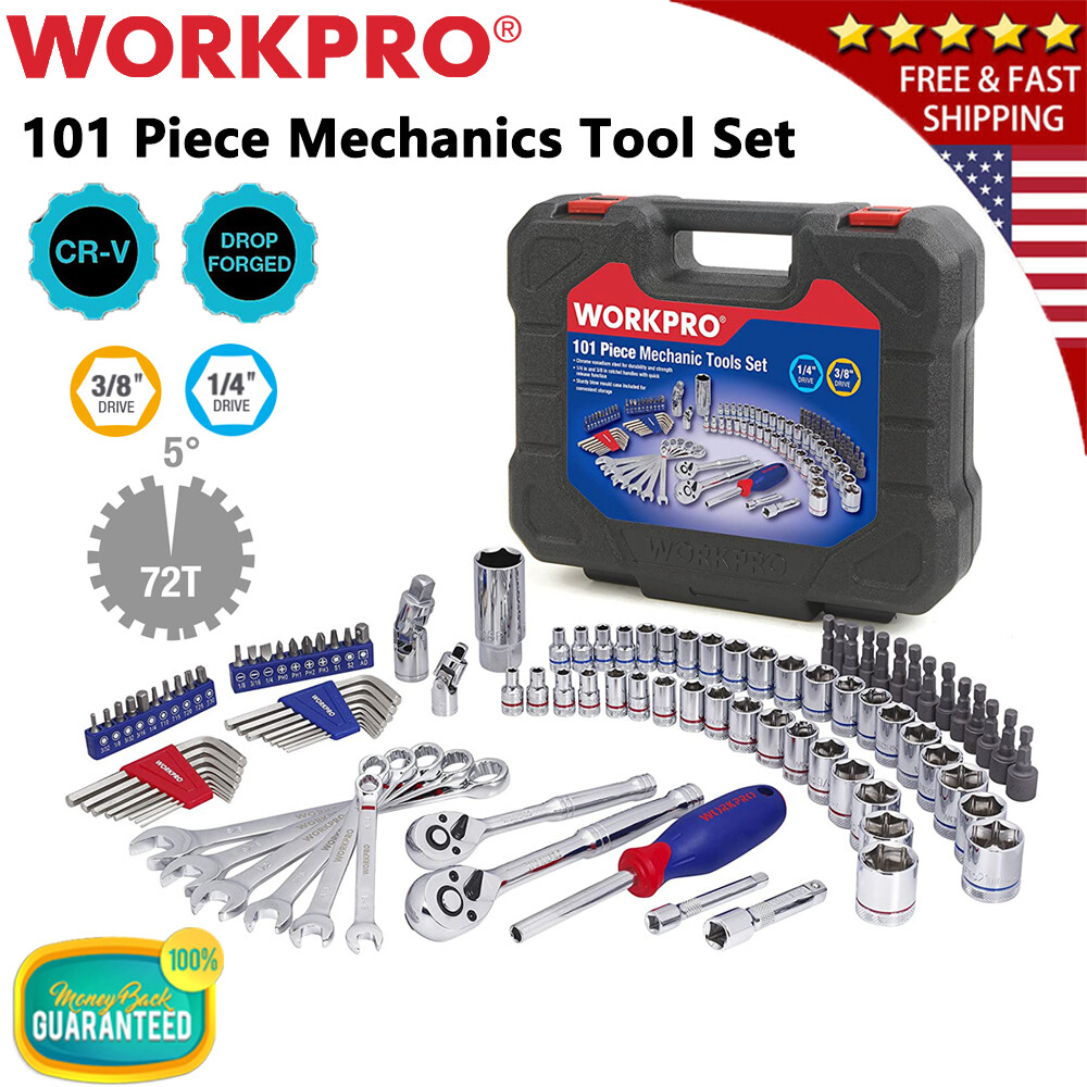 WORKPRO 140/101/39Pcs 3/8" 1/4" Drive Wrench Socket Set SAE Metric Socket Tools