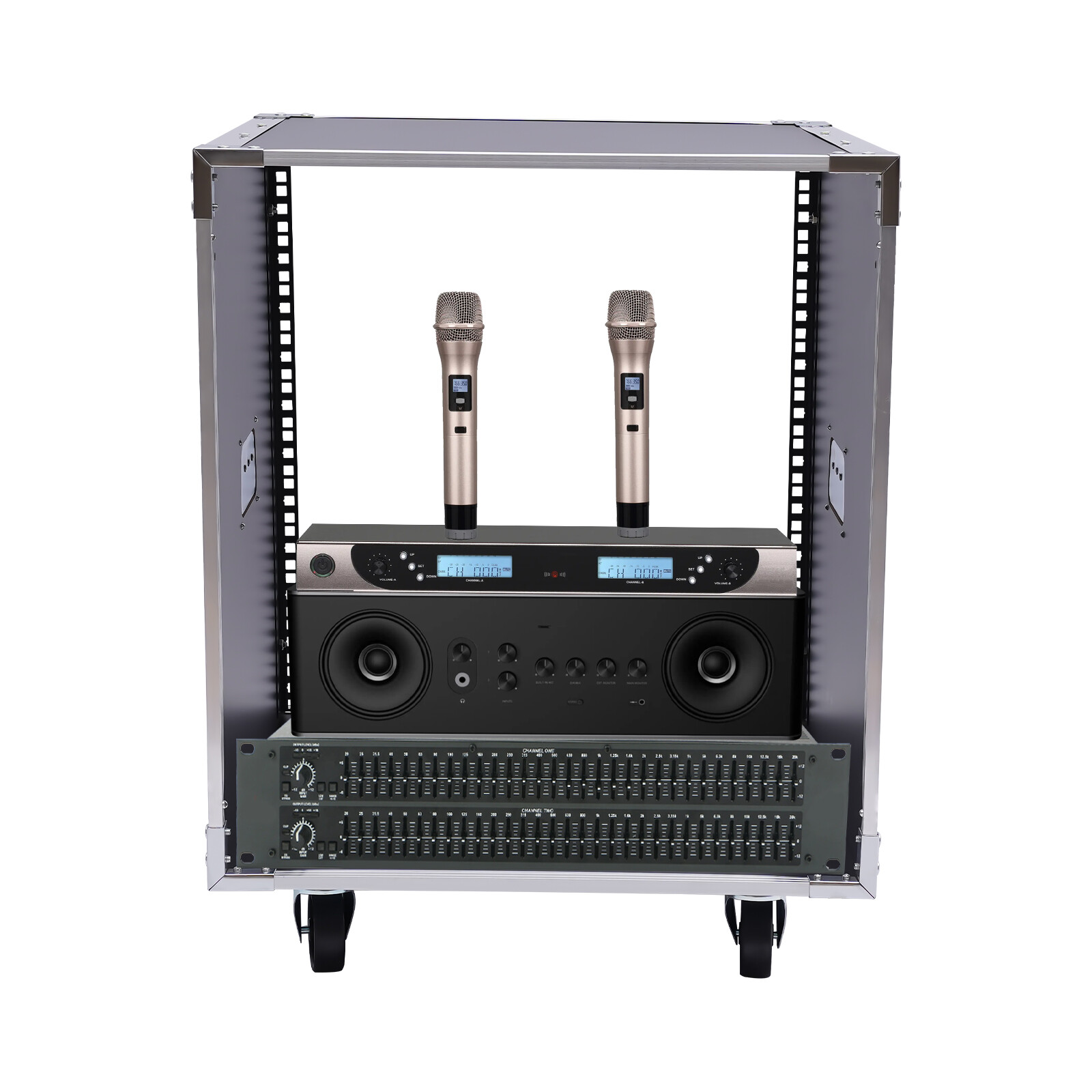 12U Rolling Server Rack With Casters - Mobile Network AV Studio Rack Black