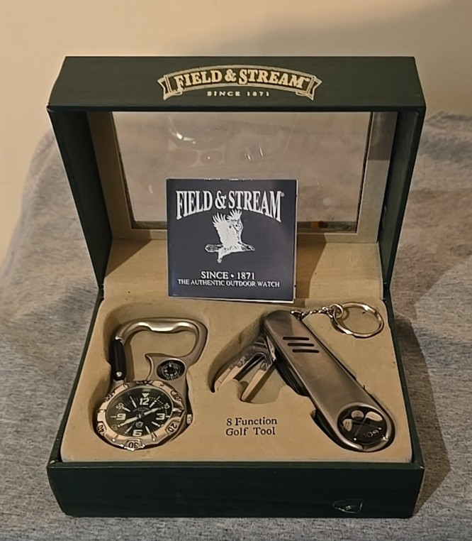 Field & Stream Men's Watch and 8-Function Golf Tool gift set box damaged