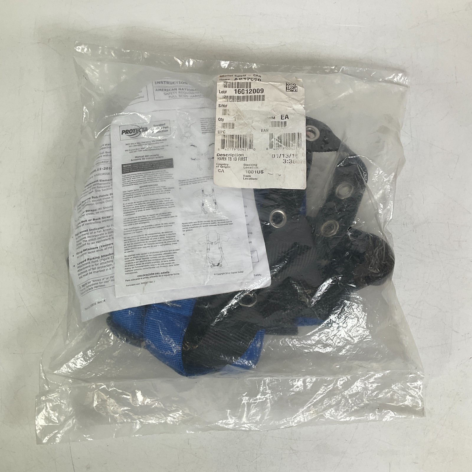 Protecta AB17550 Full Body Harness 130-310 Ibs Ansi Capacity Size U NEW