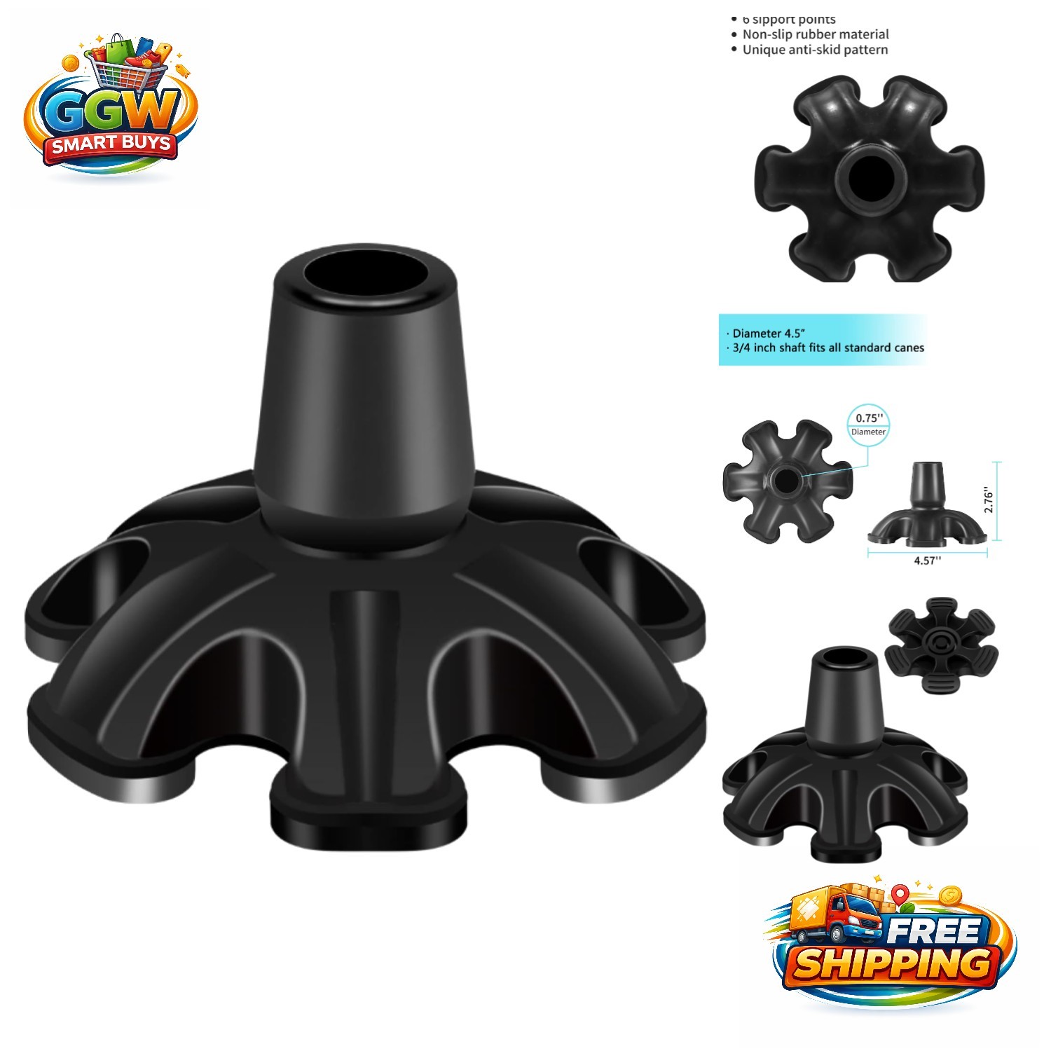 Revolutionary 3/4 Inch Cane Tip - Hexagonal Design for Maximum Grip and Safety