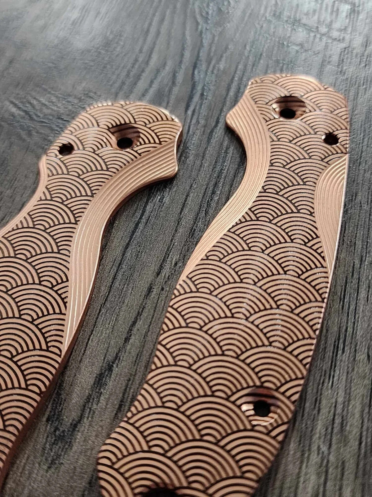 PM3 Lotus with Seigaiha Waves Engraved - Copper Scales for Spyderco PM3