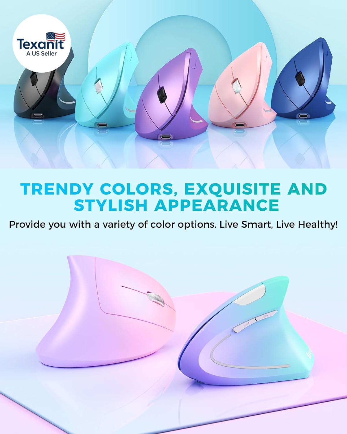 Ergonomic Mouse, Vertical Wireless Mouse, Rechargeable 2.4G Optical Carpal Tunne