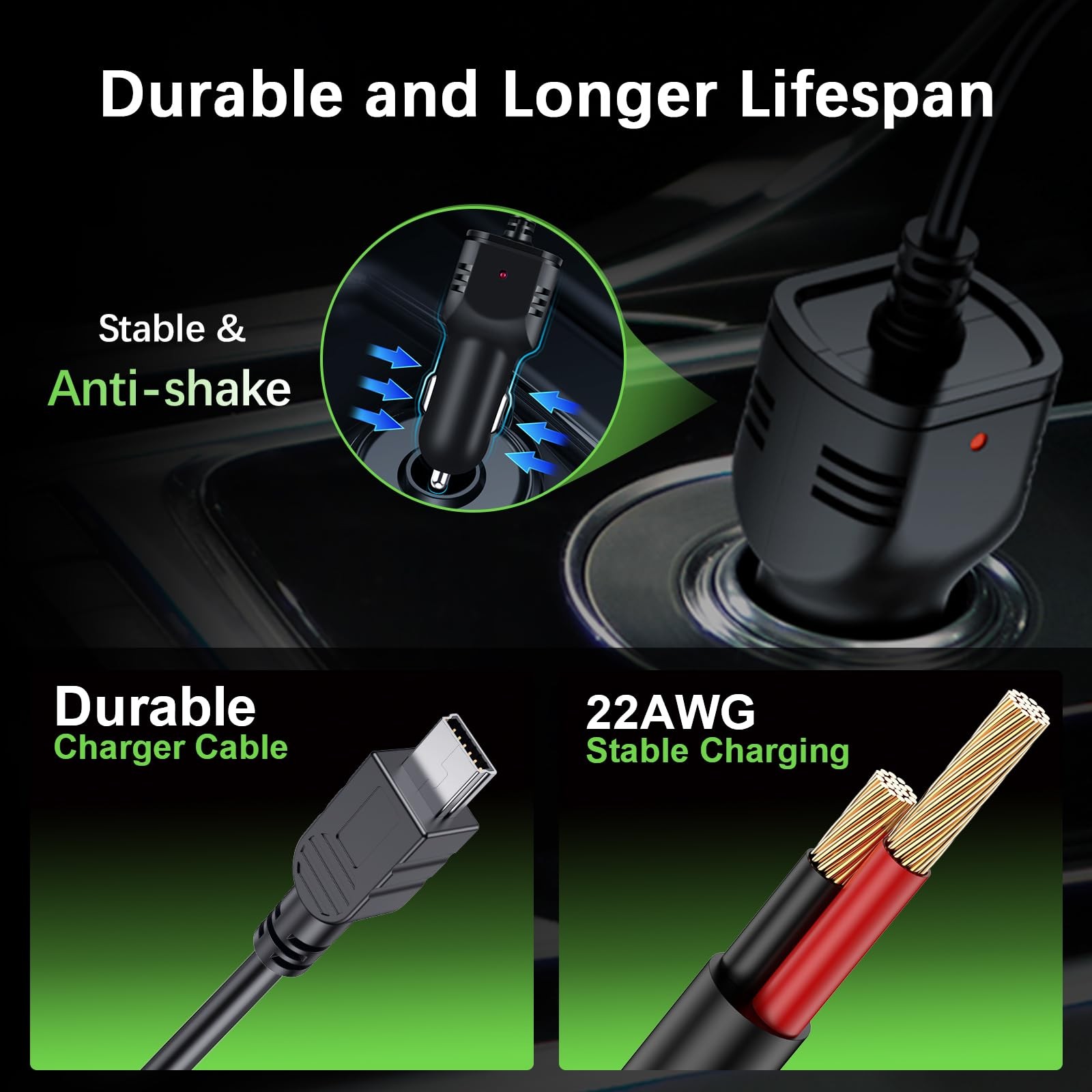 Range Tour Dash Camera Car Charger, Mini USB and 2A-I-Mini/Micro USB, Black
