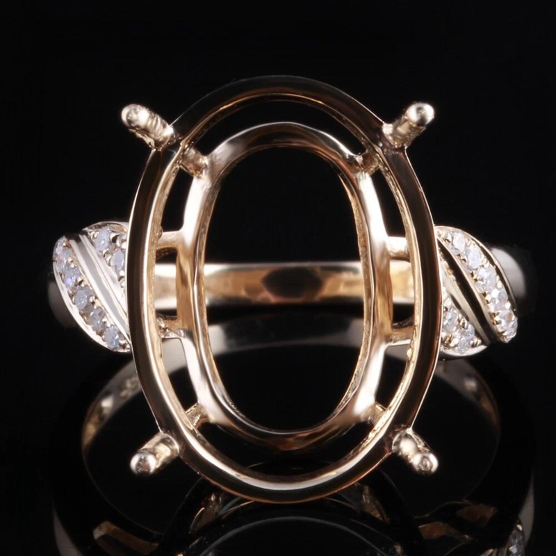 18x13mm Oval Semi Mount Ring 925 Sterling Silver Rose Gold Pave CZ Setting Ring