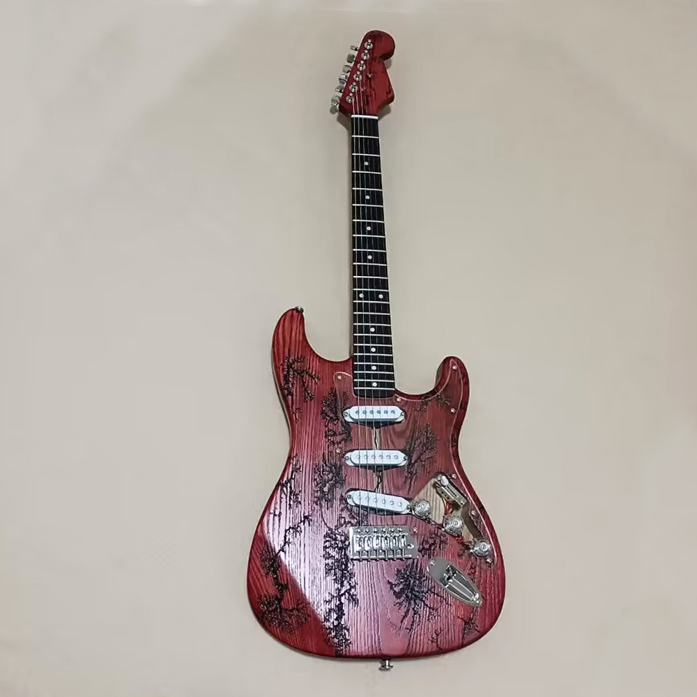 6 String red Ash Lightning Struck Wood Electric Guitar