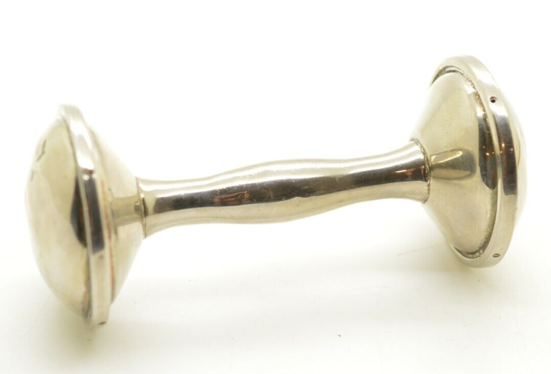 Vintage Silver Plated Barbell Baby Rattle Approximately 3.5” Length No Monogram