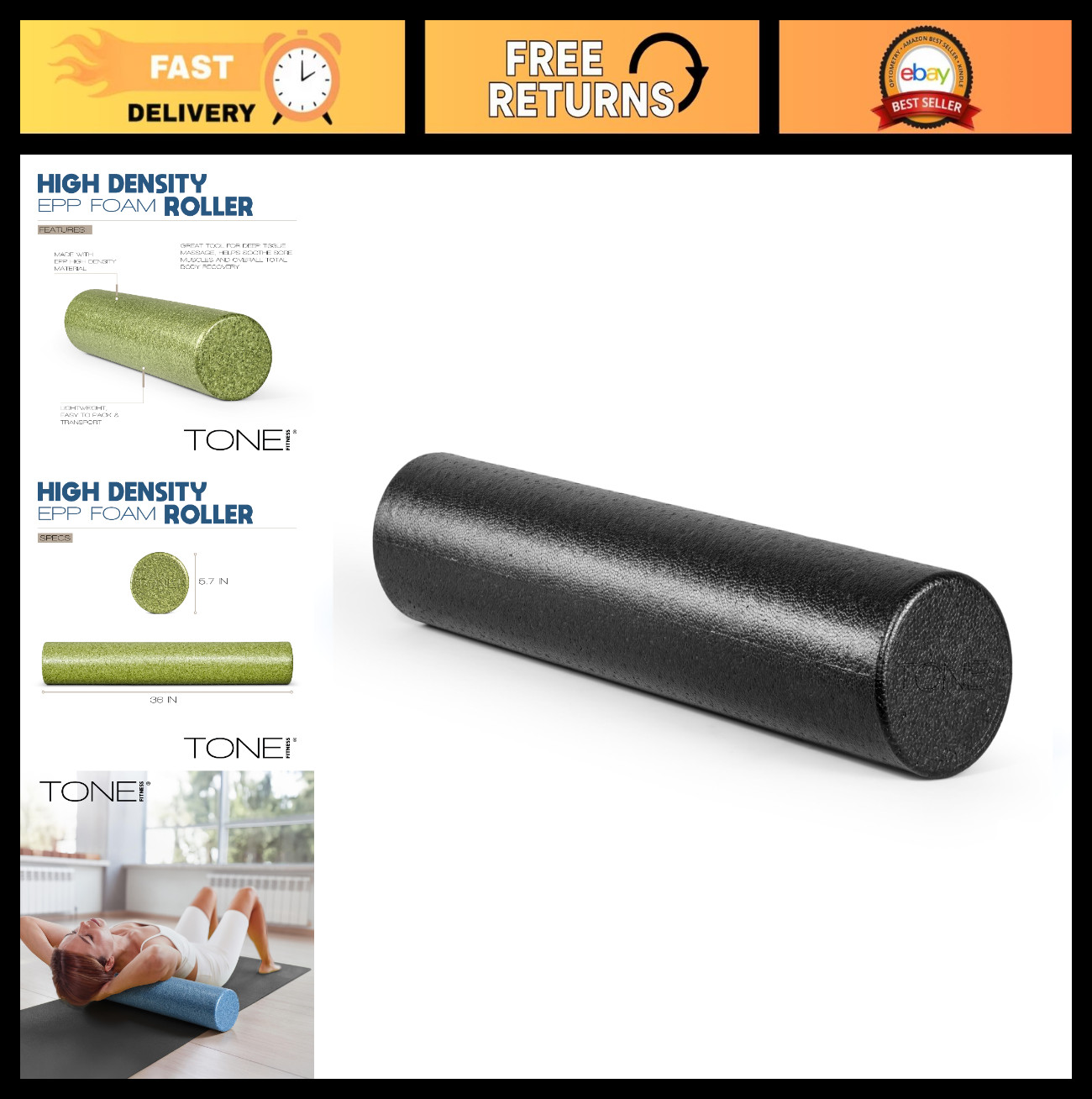 High Density EPP Foam Roller for Yoga, Pilates, Stretching, Massage & Recovery -