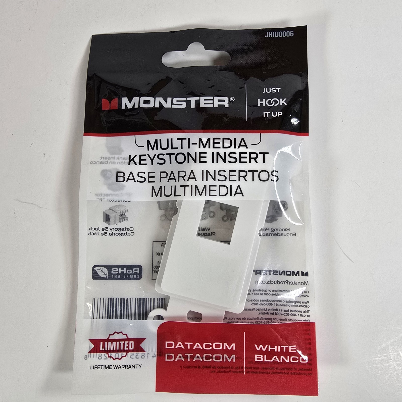 Monster Keystone 1 Port Insert Wall Plate Muti Media JHIU0006 White 1pk