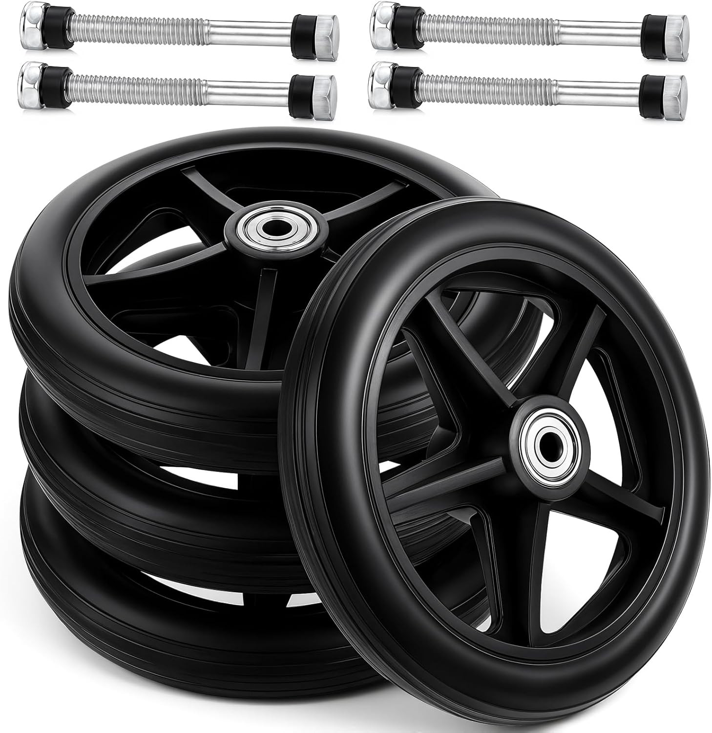 4 Pack 6 Inch Rubber Wheelchair Walker Wheels Solid Front Caster with Axles