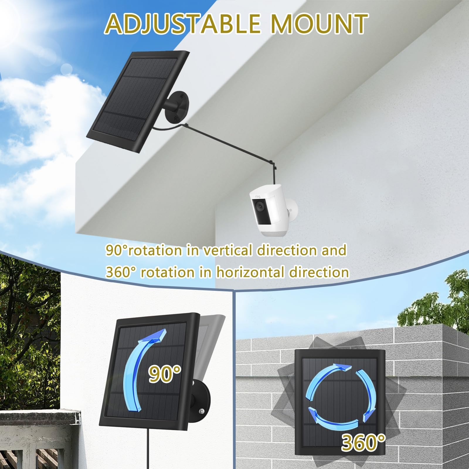 1 Pack - Solar Panel for Ring Security Camera Spotlight Cam Dark Black