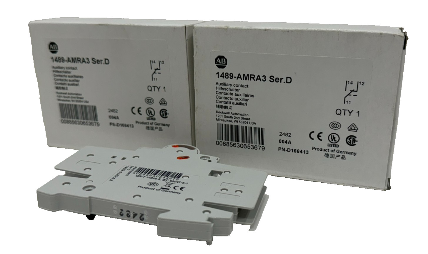 LOT OF 2 ALLEN BRADLEY 1489-AMRA3 AUXILIARY CONTACT SER.D 1489AMRA3 NEW, SURPLUS