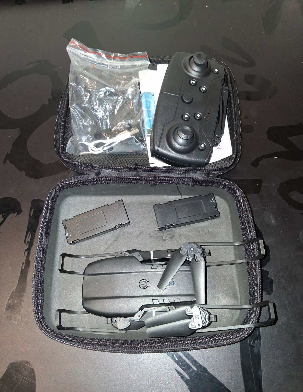 Black Foldable RC Quadcopter Drone w/ Remote Controller, 2 Batteries & Case