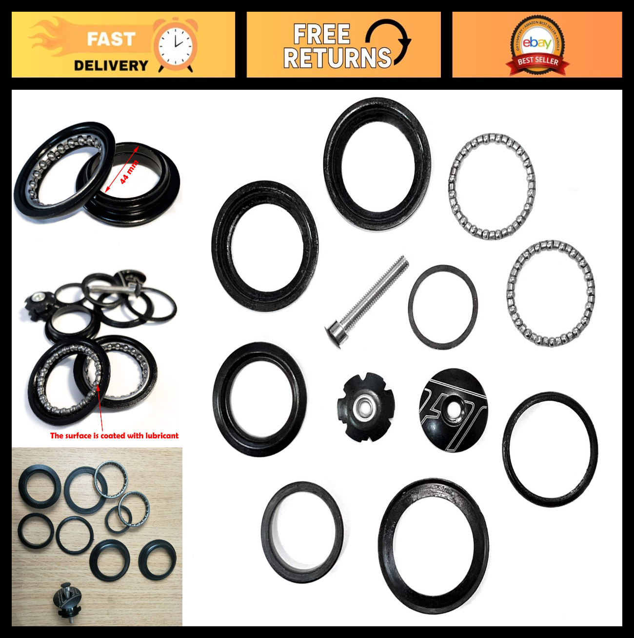 Heavy Duty 1-1/8" Headset Top Cap Bearings - 34mm/44mm Tapered Sealed BMX Nuts