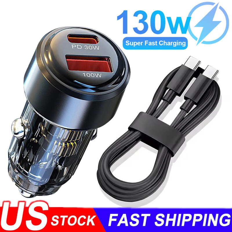 130W Super Fast Phone Car Charger Adapter USB Type C For iPhone 16 15 14 13 12