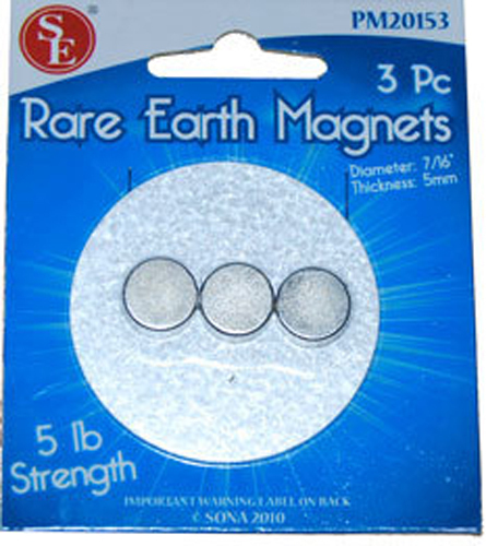 New 5lb 3pc Pull Super Strong Neodymium Round Rare Earth Magnets 7/16" Dia