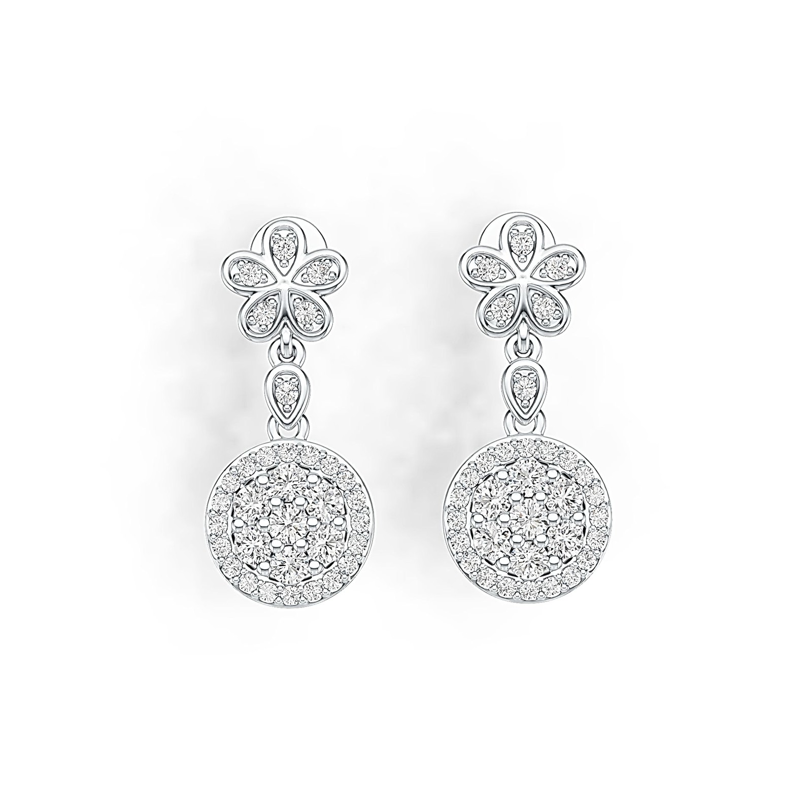 Sterling Silver Cluster Dangling Earrings with White Topaz or Moissanite