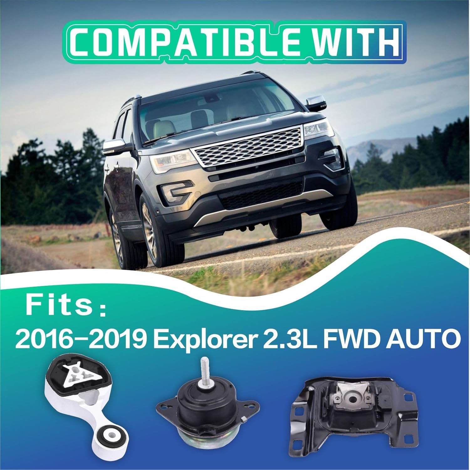 Engine Motor and Transmission Mount Kit Compatible with 2016-2019 Ford Explor...