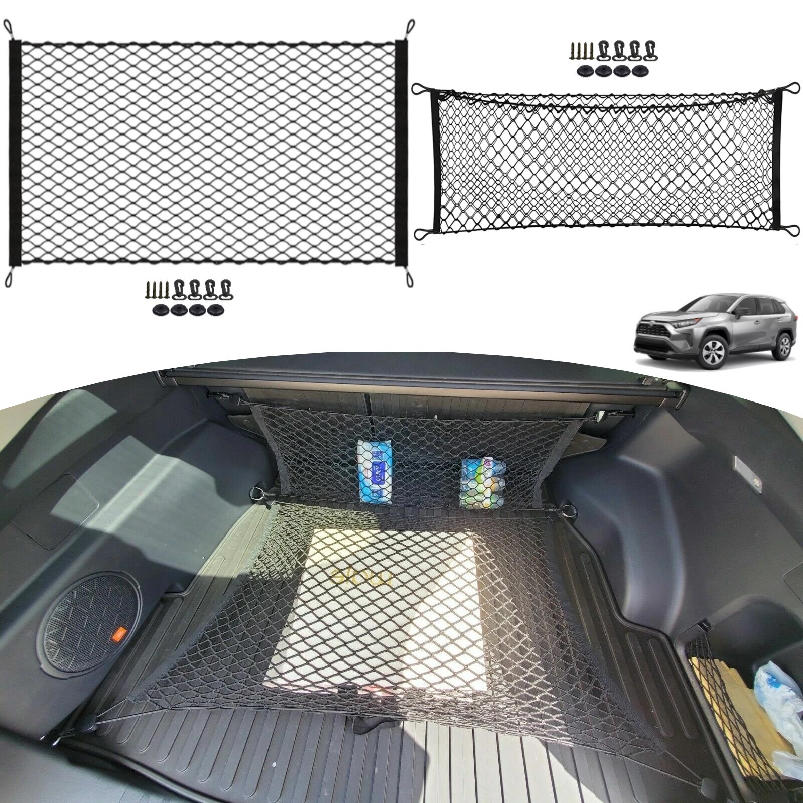 Rear Trunk Floor + Envelope Style Cargo Nets for Toyota RAV4 2019-2026 Brand New