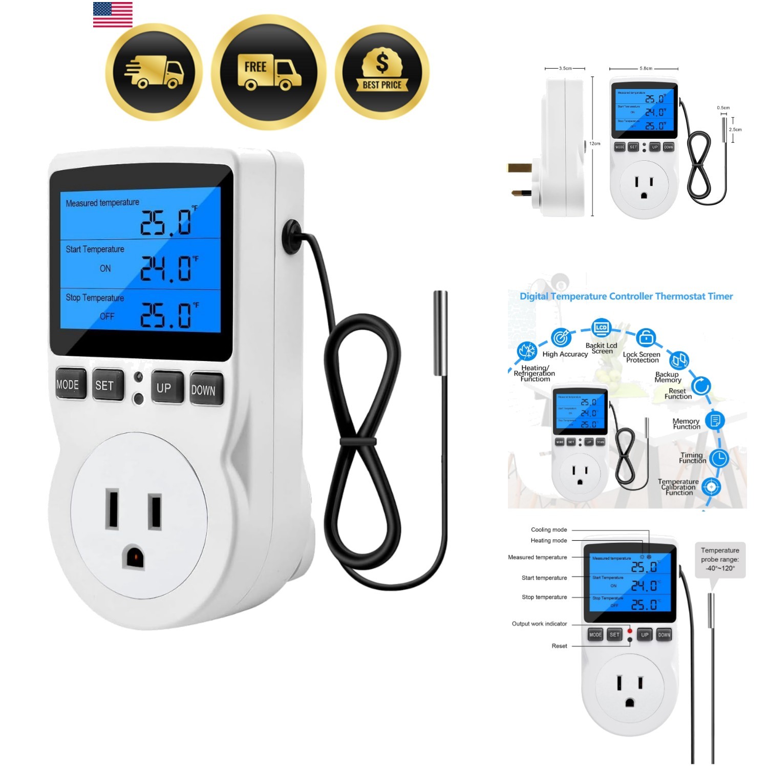 Digital Thermostat Controller - Plug-in Temperature Controller for RVs, Repti...