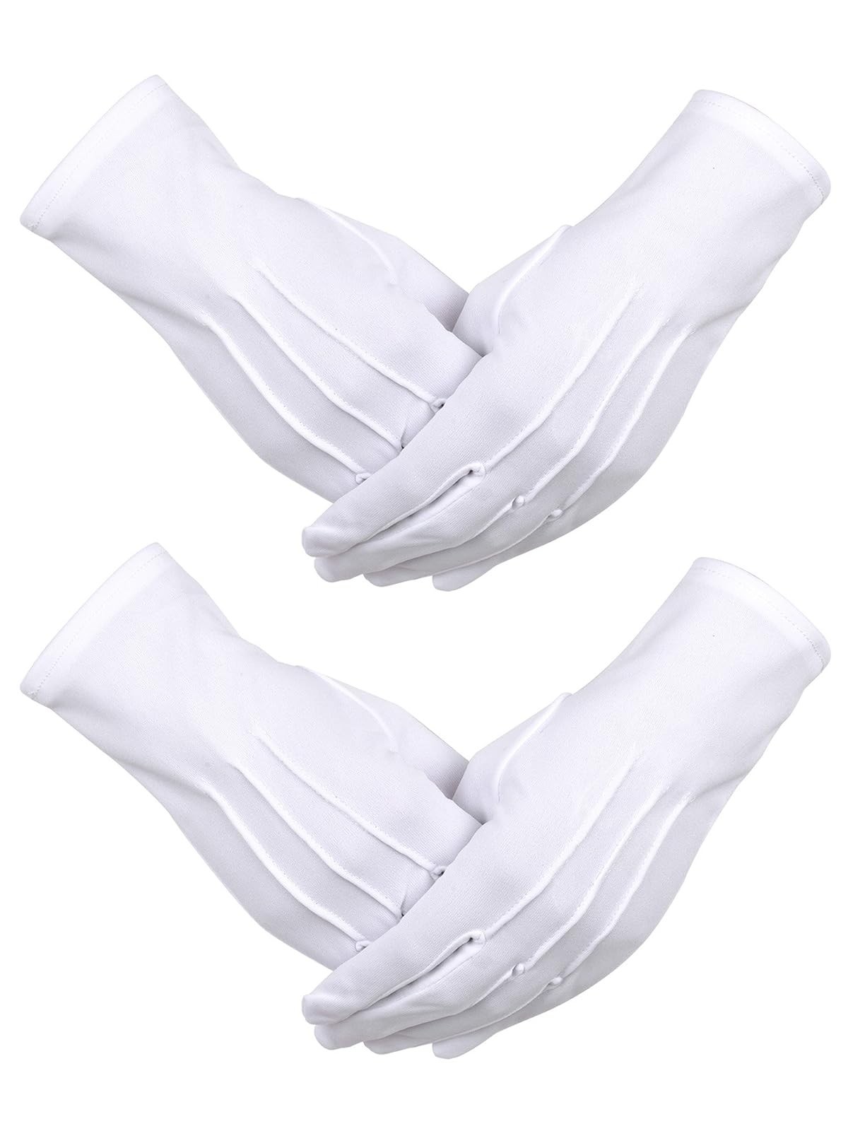 White Formal Gloves 2 Pairs Cotton Tuxedo Parade