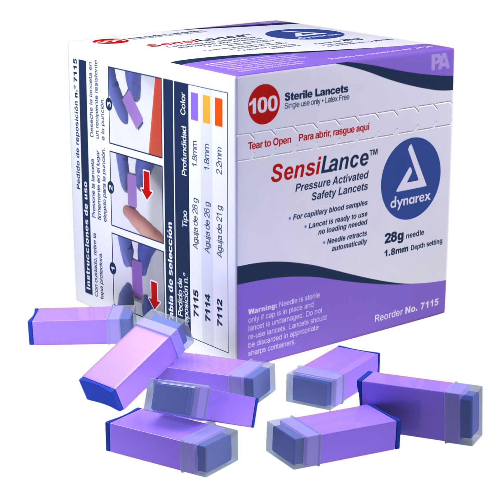 SensiLance Safety Lancet 28 Gauge 1.8 mm Depth 1 Box(s) 100 /Box