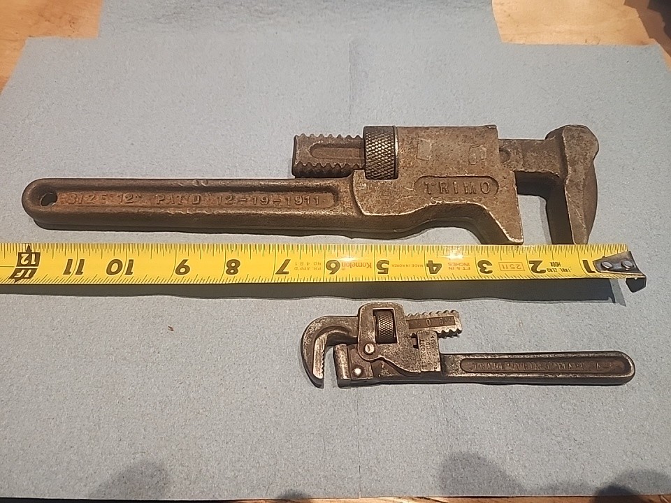 Antique Trimo Alloy Pipe Wrenches 12 inch and 6 inch