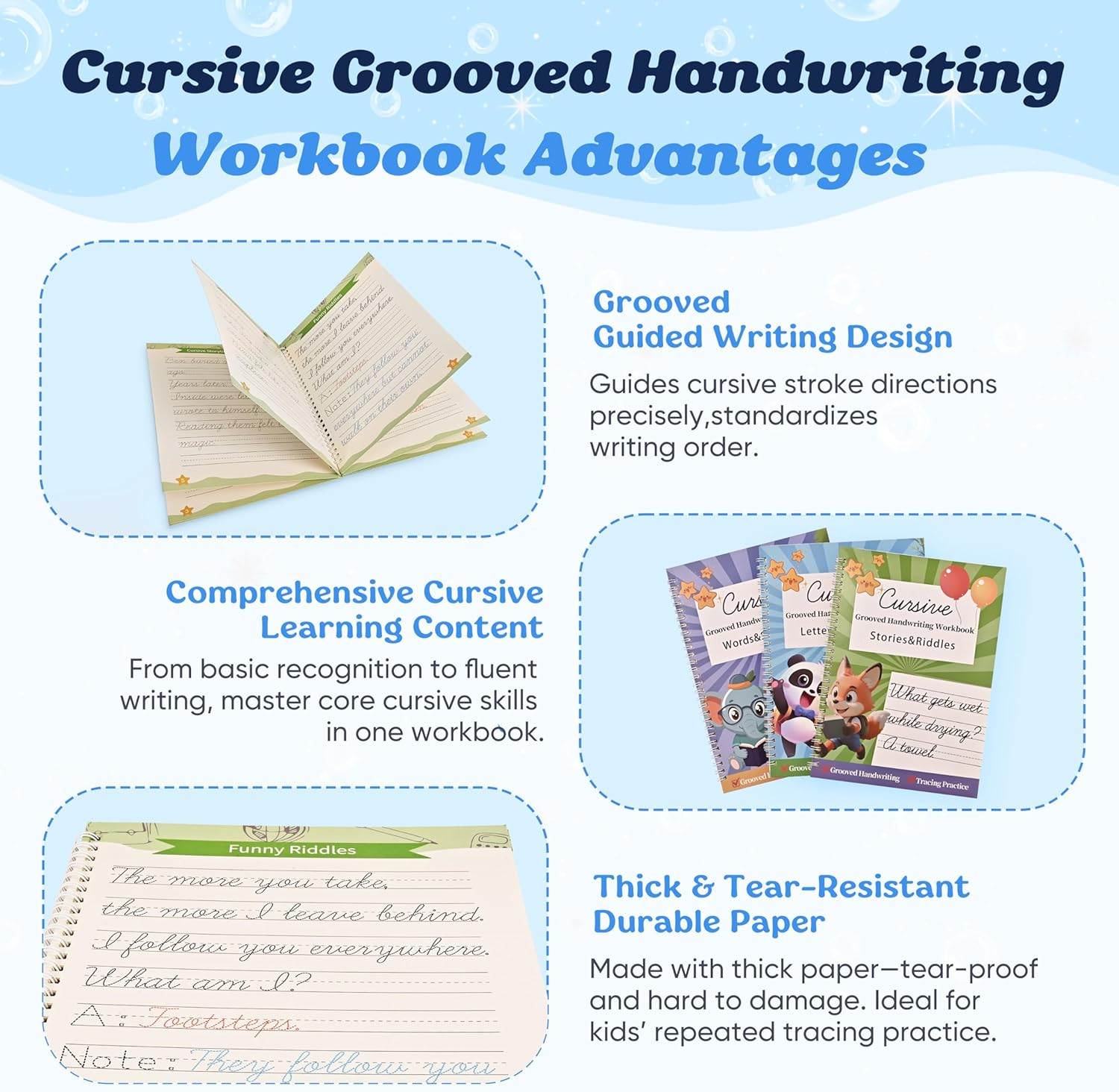 AALGO 3 Pack Grooved Cursive Handwriting Workbook,Reusable Cursive Letter Tracin