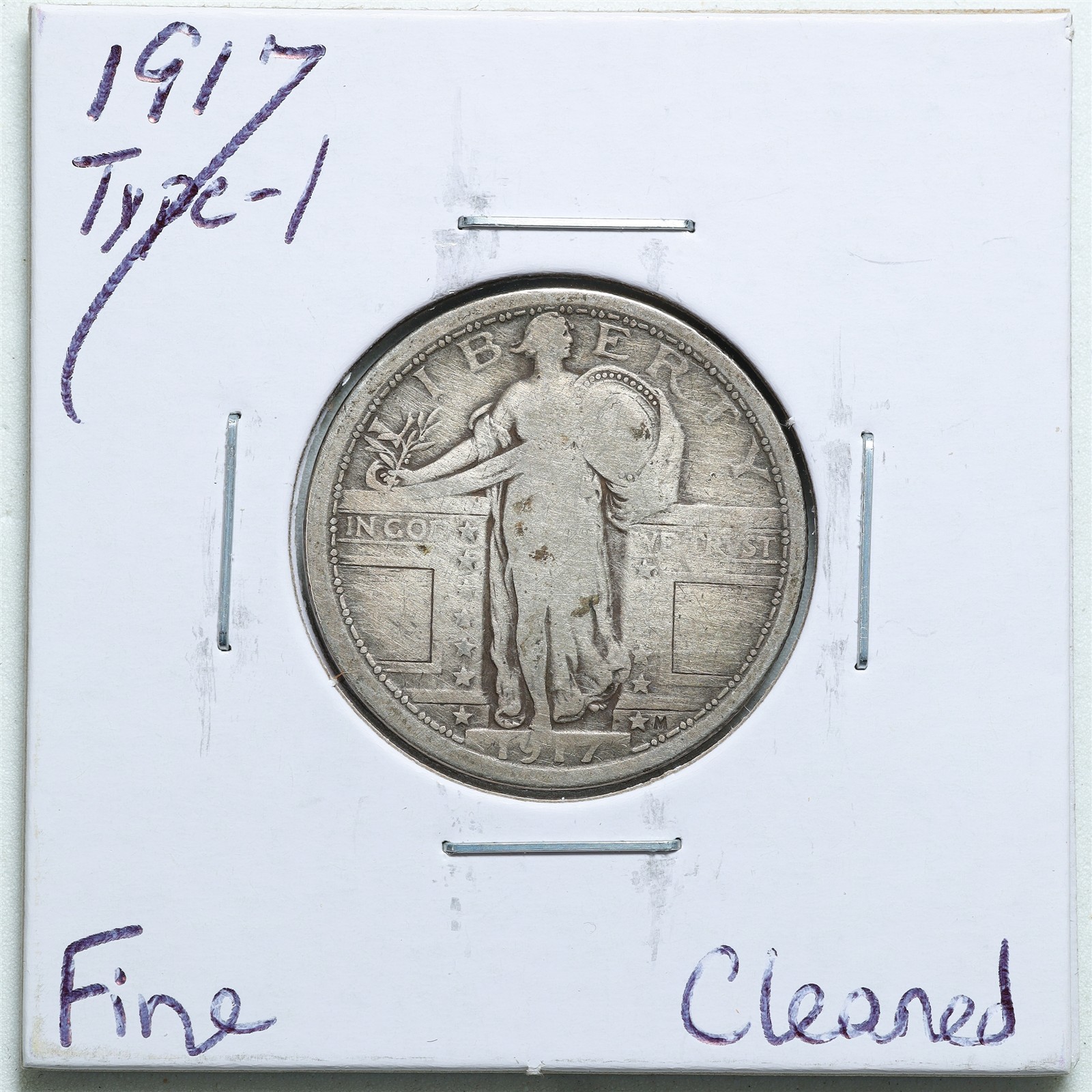 1917 Type-1 25C Standing Liberty Quarter Dollar with Fine Detail Cleaned #6344
