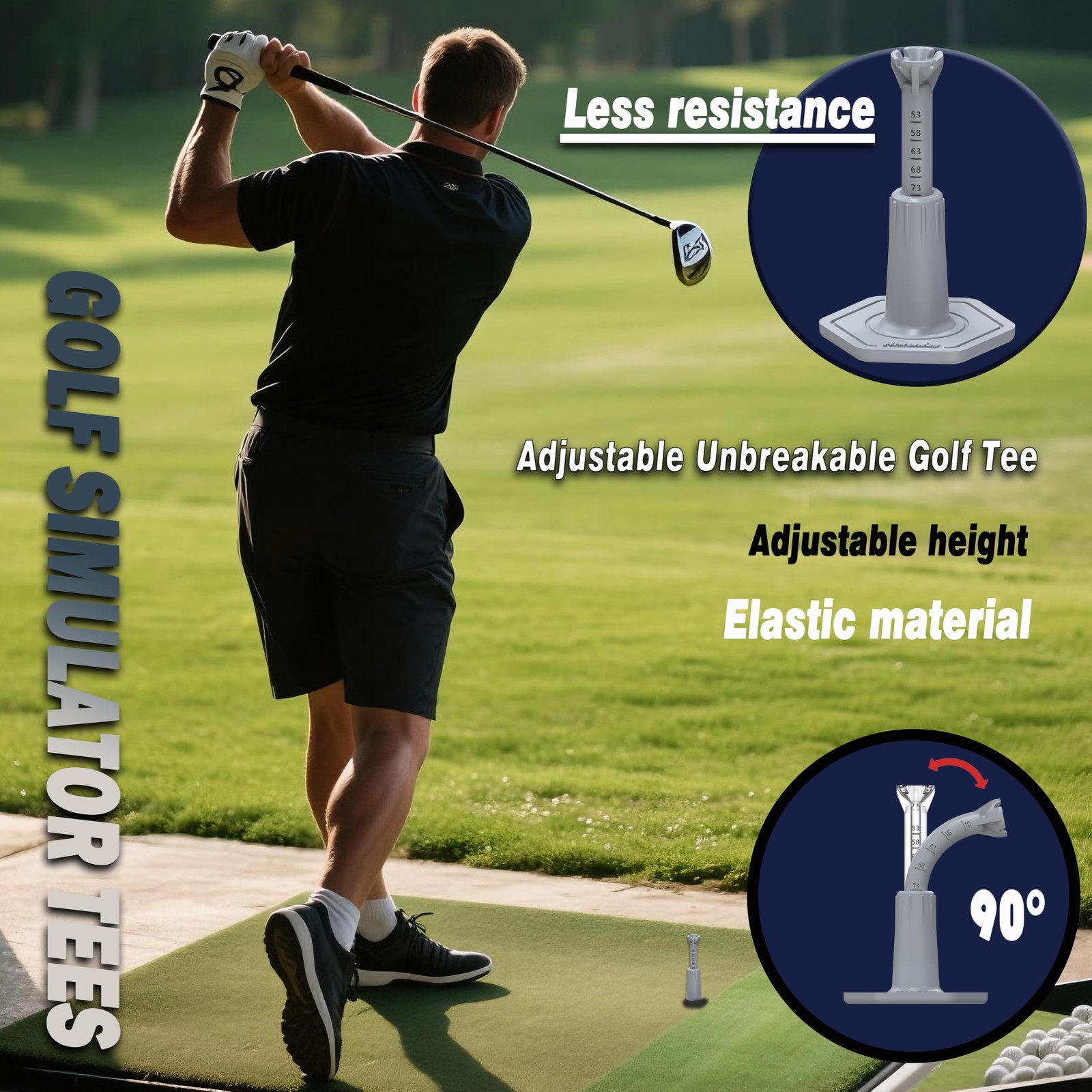 Adjustable Rubber Golf Tees for Mats, Driving Range & Simulator | 2 Pack Gray...