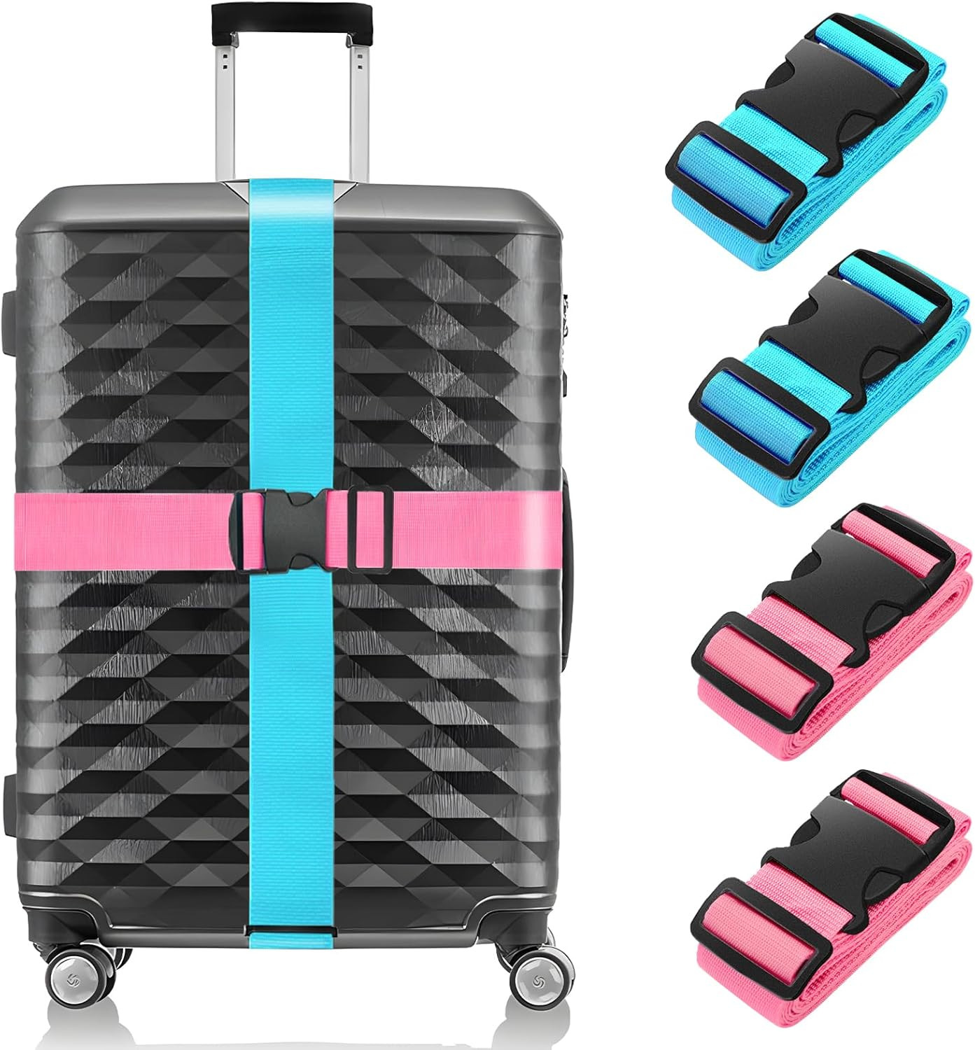 4 Pack Luggage Straps 79" Long Belts Keep Suitcase Secure While Traveling, TSA A