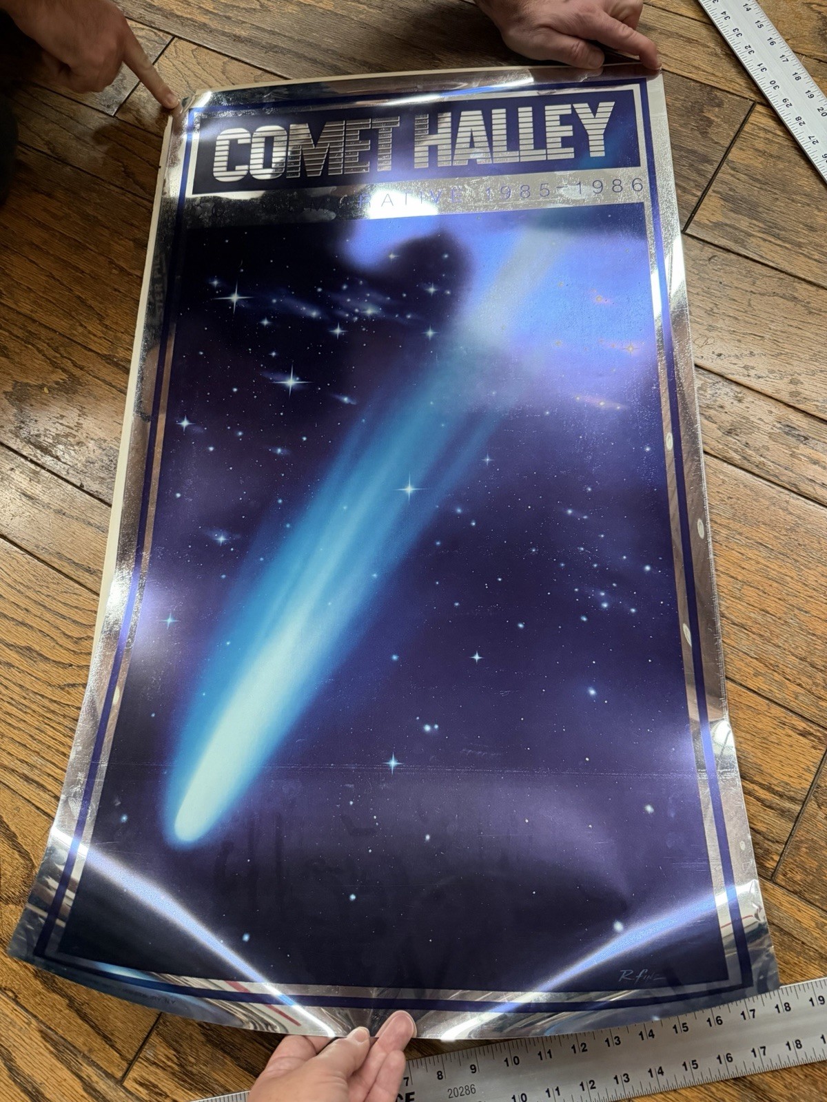 RARE 1985 HALLEY'S COMET COMMEMORATIVE 1985-1986 MIRRORED ART POSTER UNFRAMED