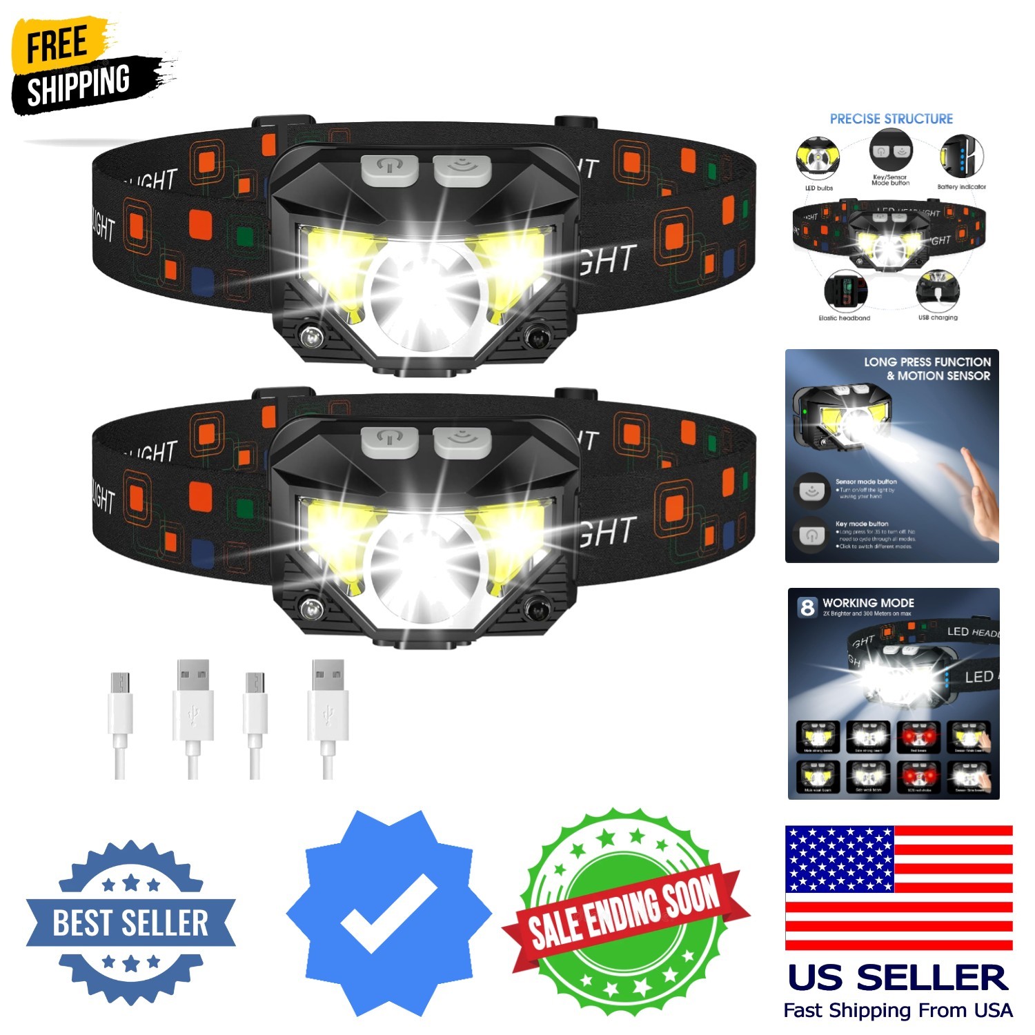 Headlamp Flashlight, Lumen Bright Head Lamps LED Rechargeable Camping | Ultra...