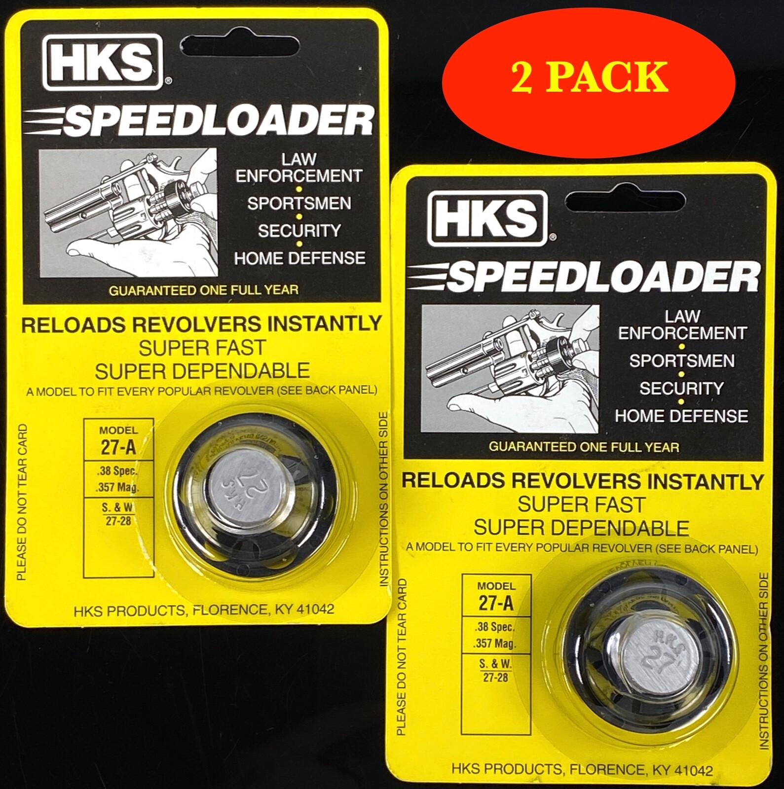 HKS 27A Speedloader for S & W 27-28 N Frame 38spl/357Mag 6 rd Revolver  *2 PACK*
