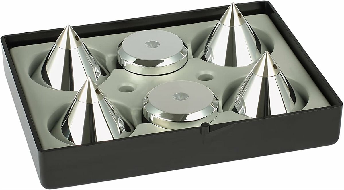 Audio Selection Cone Disc Set Large Adjustable Silver 4 Pieces Absorber Spikes